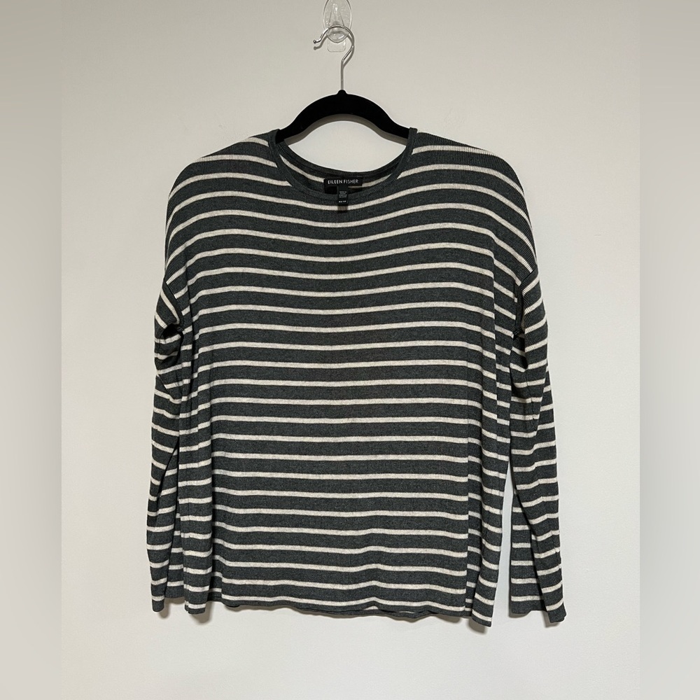 Eileen Fisher Tencel/Merino Wool Striped Crewneck Sweater Size XS